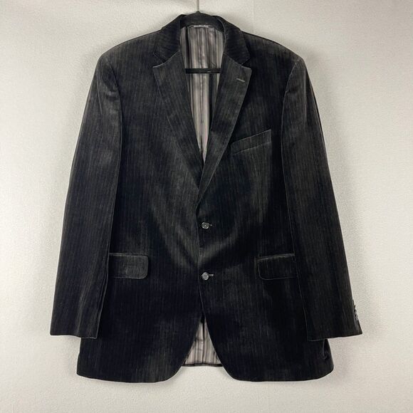 Jack Victor Prossimo Velvet Blazer Sport Coat Mens 44L Black Stripe Cotton Modal